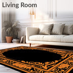Orange Floral Scroll Frame Rug