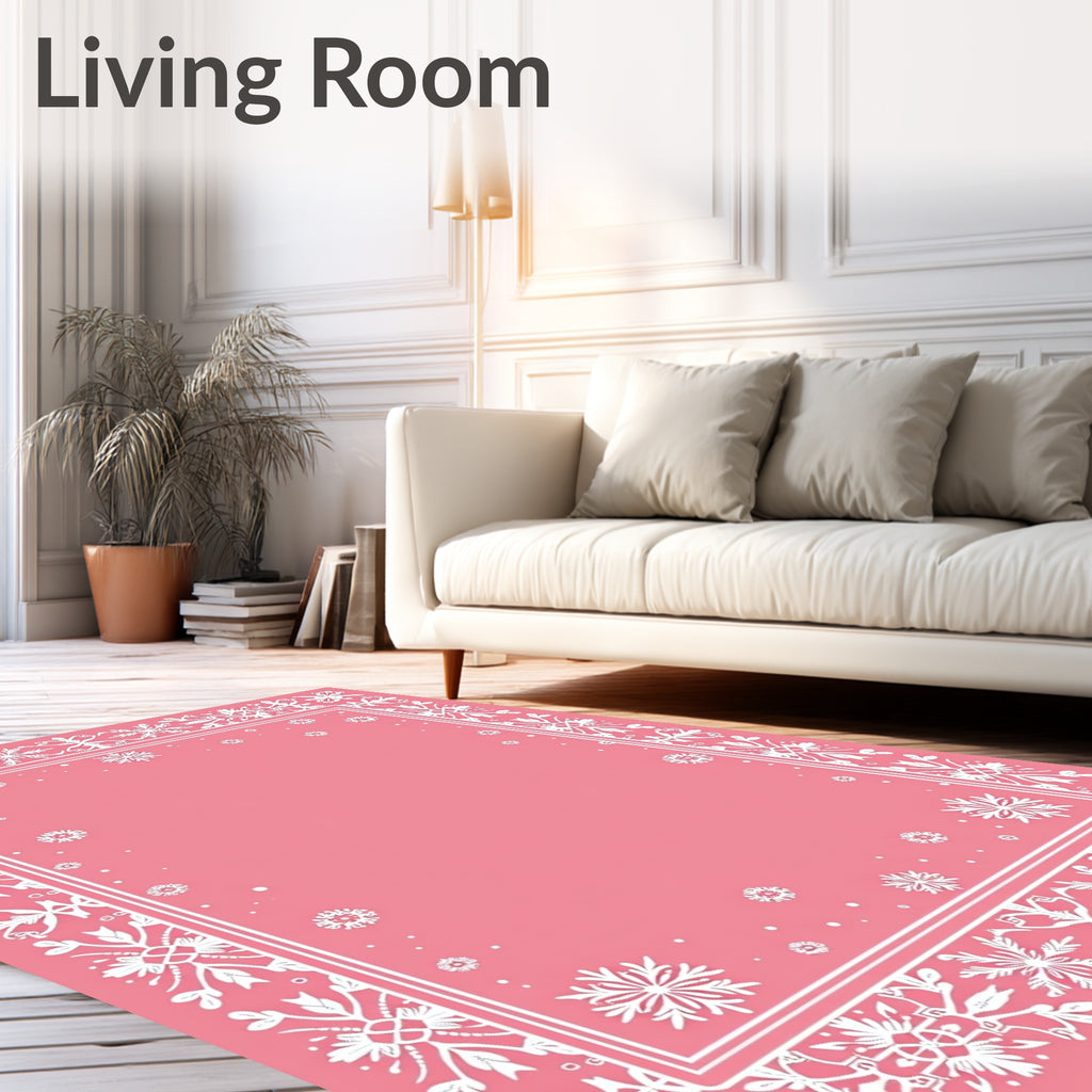 Pink Snowflake Geometric Medallion Border Rug