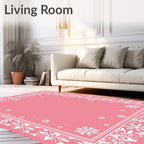 Pink Snowflake Geometric Medallion Border Rug