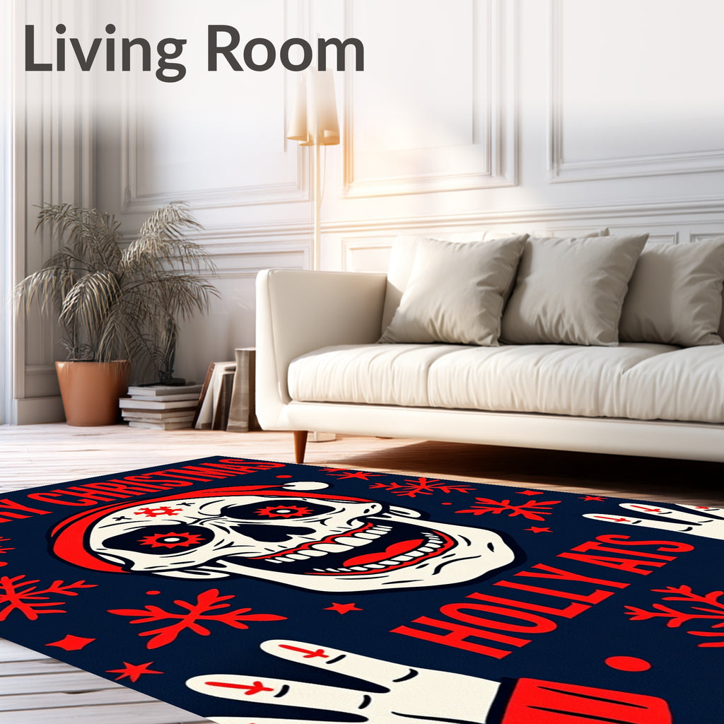 Gothic Skull Red Snowflake Christmas Rug