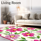 Vibrant Pink Floral Vine Cream Rug
