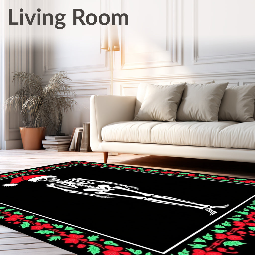 Festive Skeleton Santa Border Rug