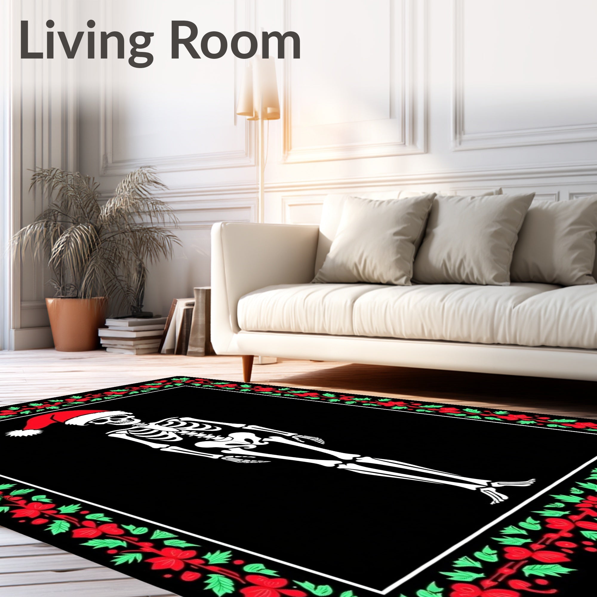 Festive Skeleton Santa Border Rug