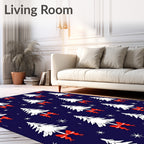 White Christmas Trees Red Bows Navy Rug