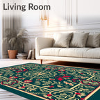 Deep Teal Floral Intricate Medallion Rug