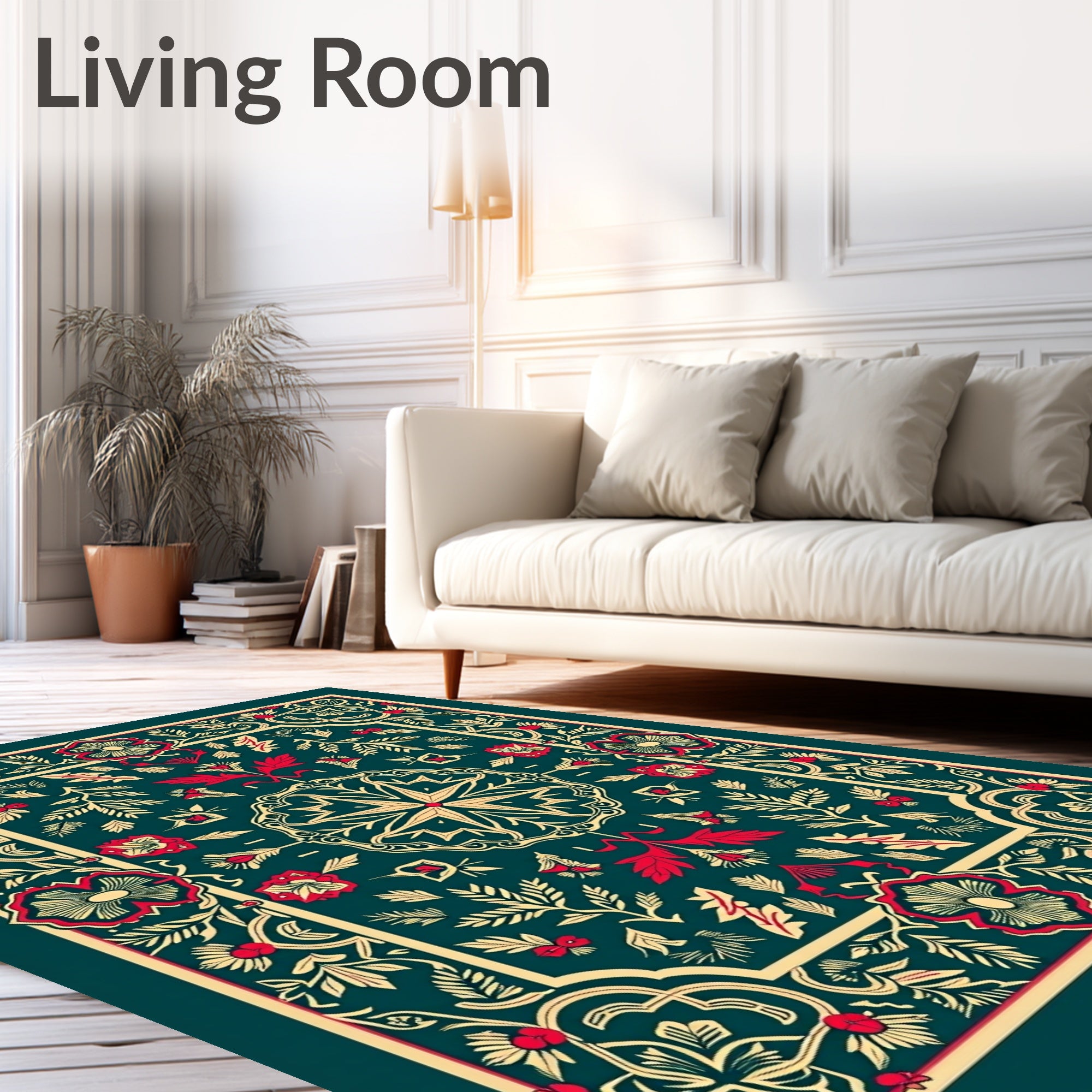 Deep Teal Floral Intricate Medallion Rug