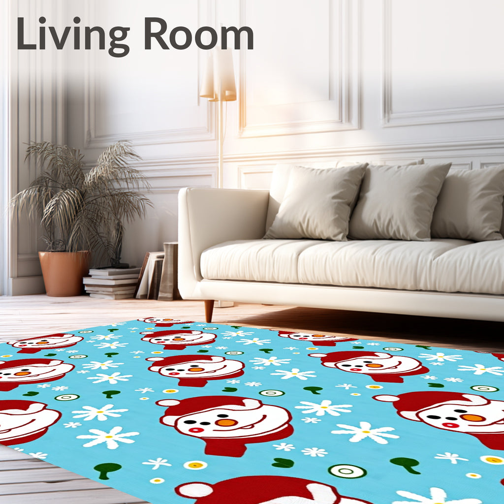 Cute Snowman Red Scarf Snowflakes Rug