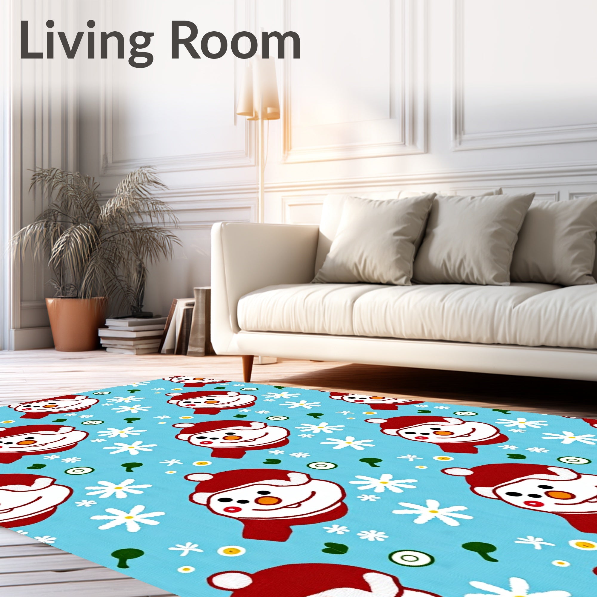 Cute Snowman Red Scarf Snowflakes Rug