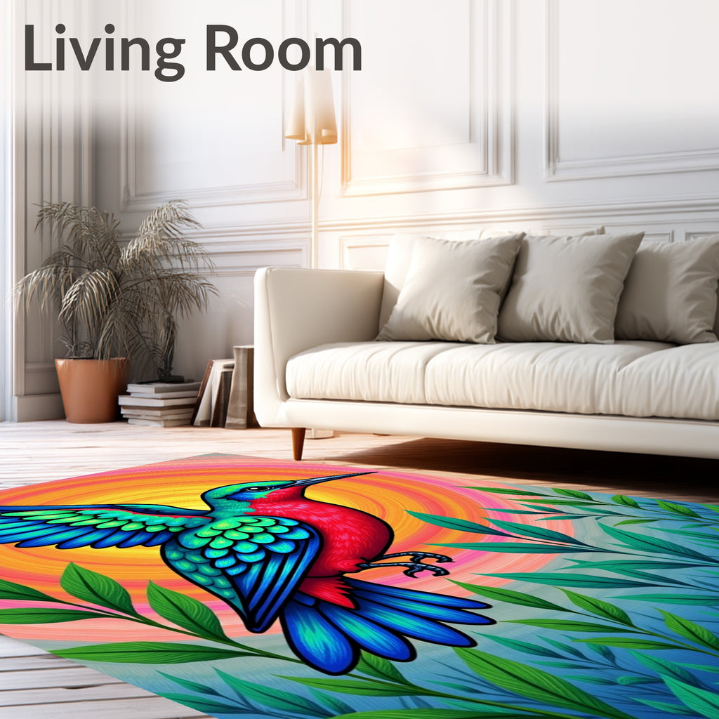 Vibrant Hummingbird Pink Green Sunburst Rug