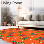 Red Berry Branch Snowflake Background Rug