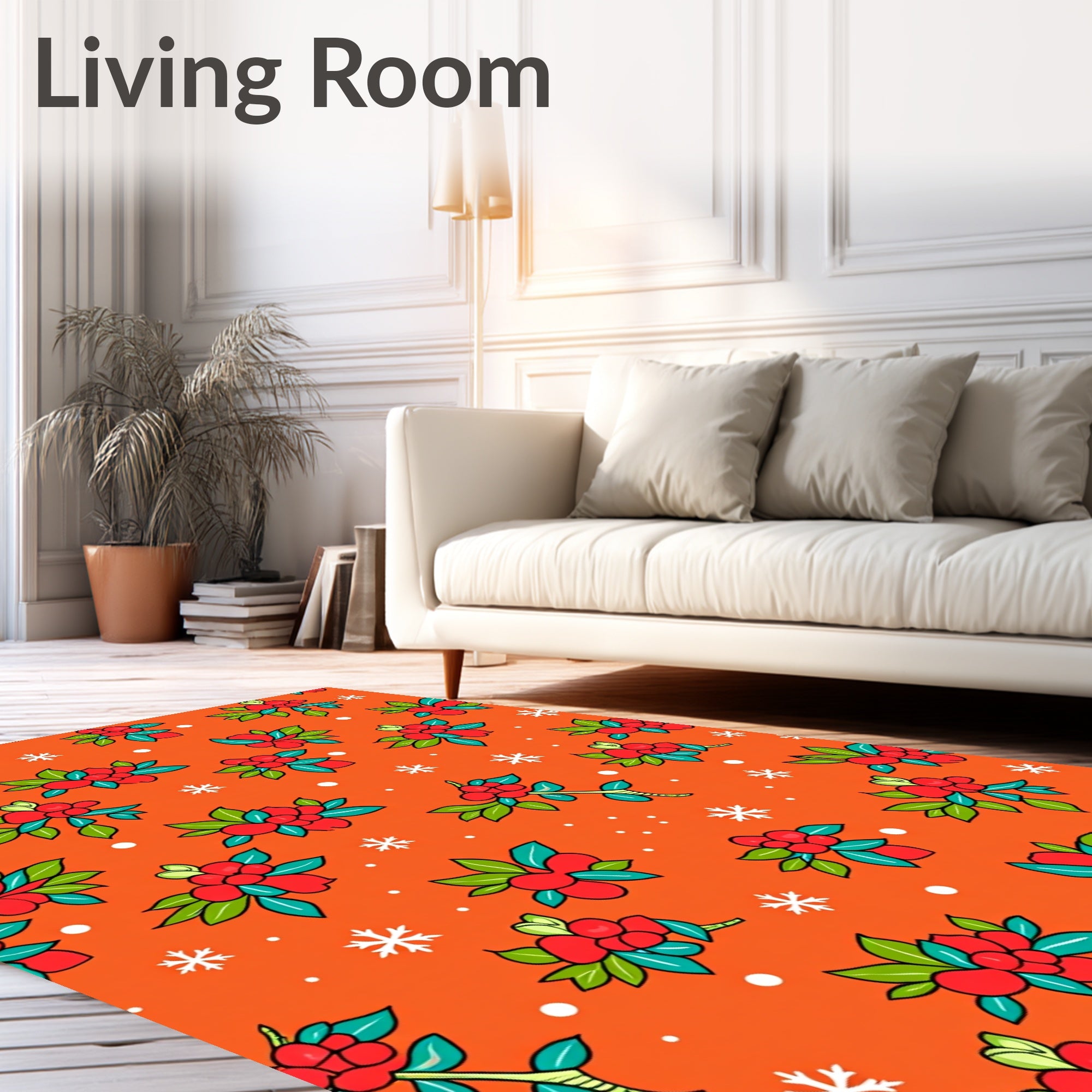 Red Berry Branch Snowflake Background Rug
