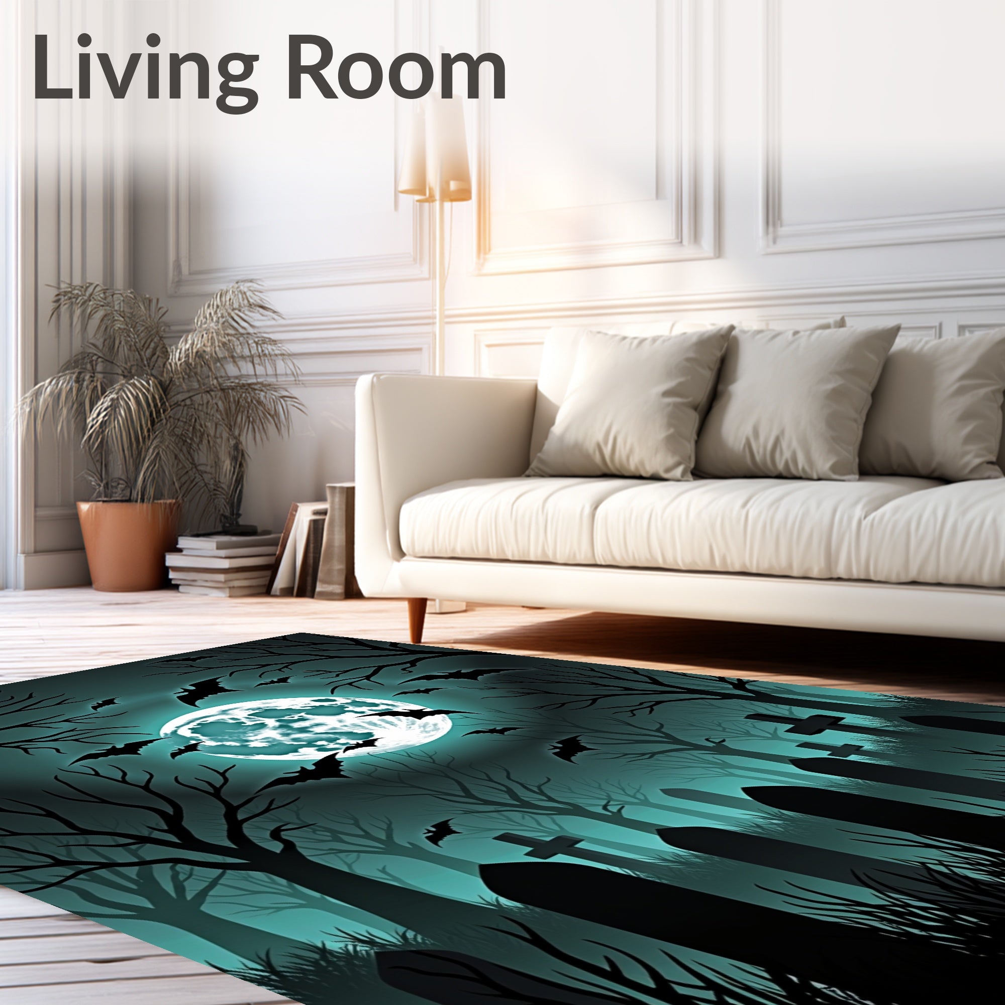 Haunted Graveyard Bats Full Moon Night Rug