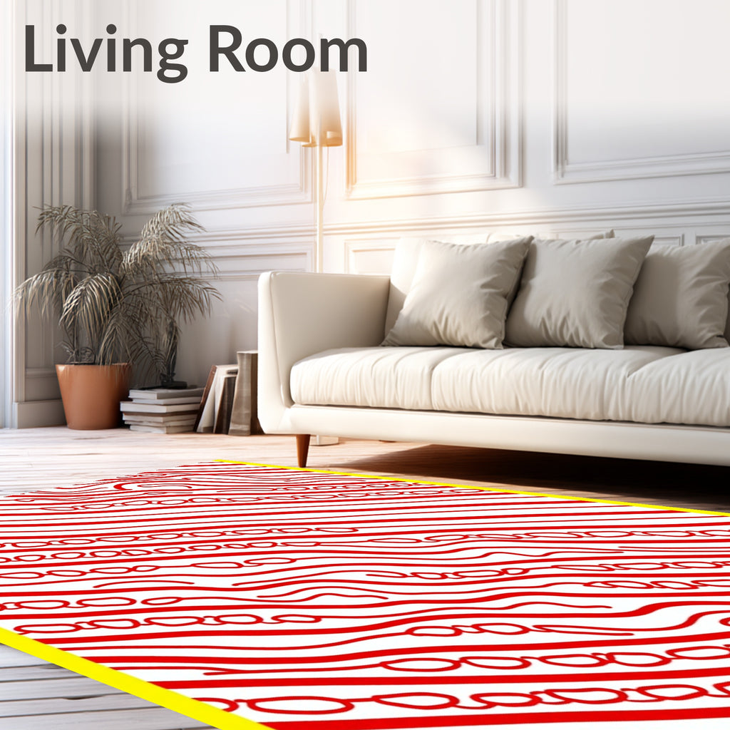 Red Wavy Stripe Chain Art Rug
