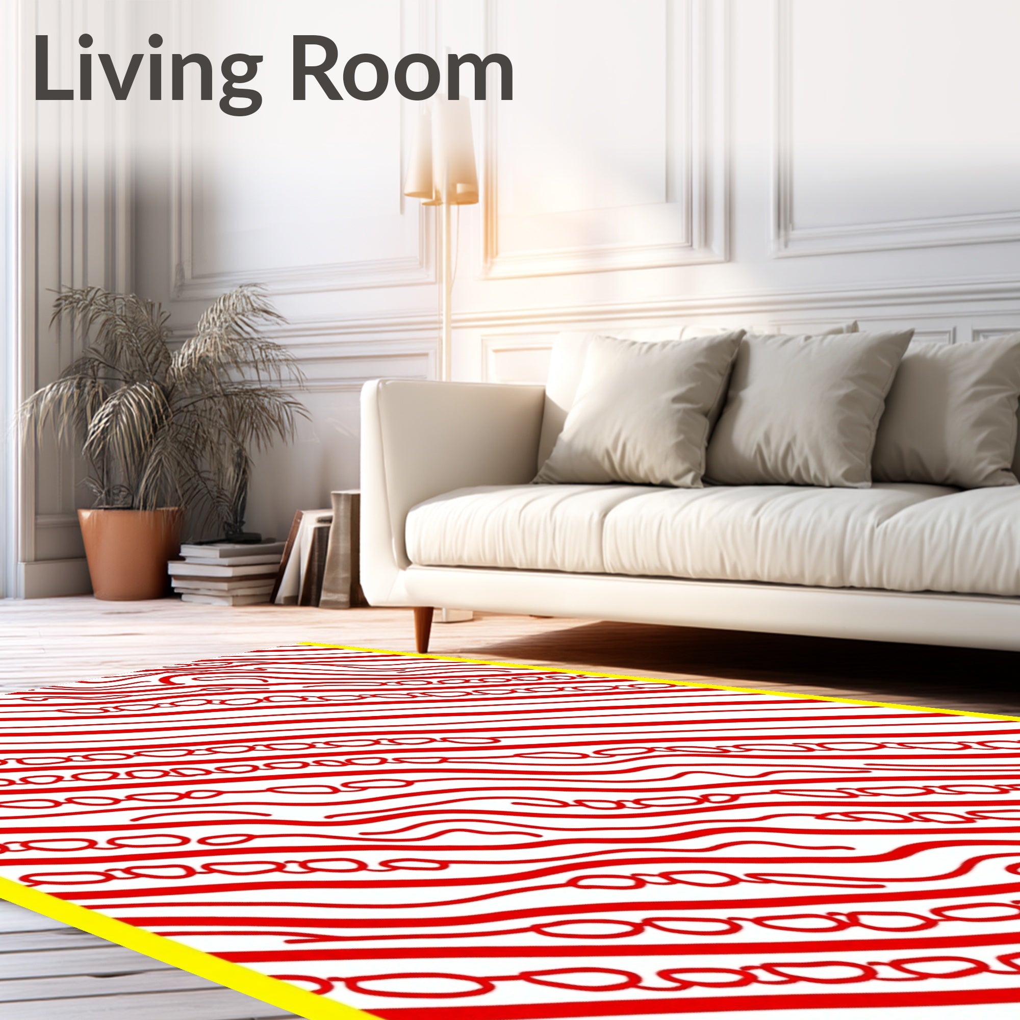 Red Wavy Stripe Chain Art Rug