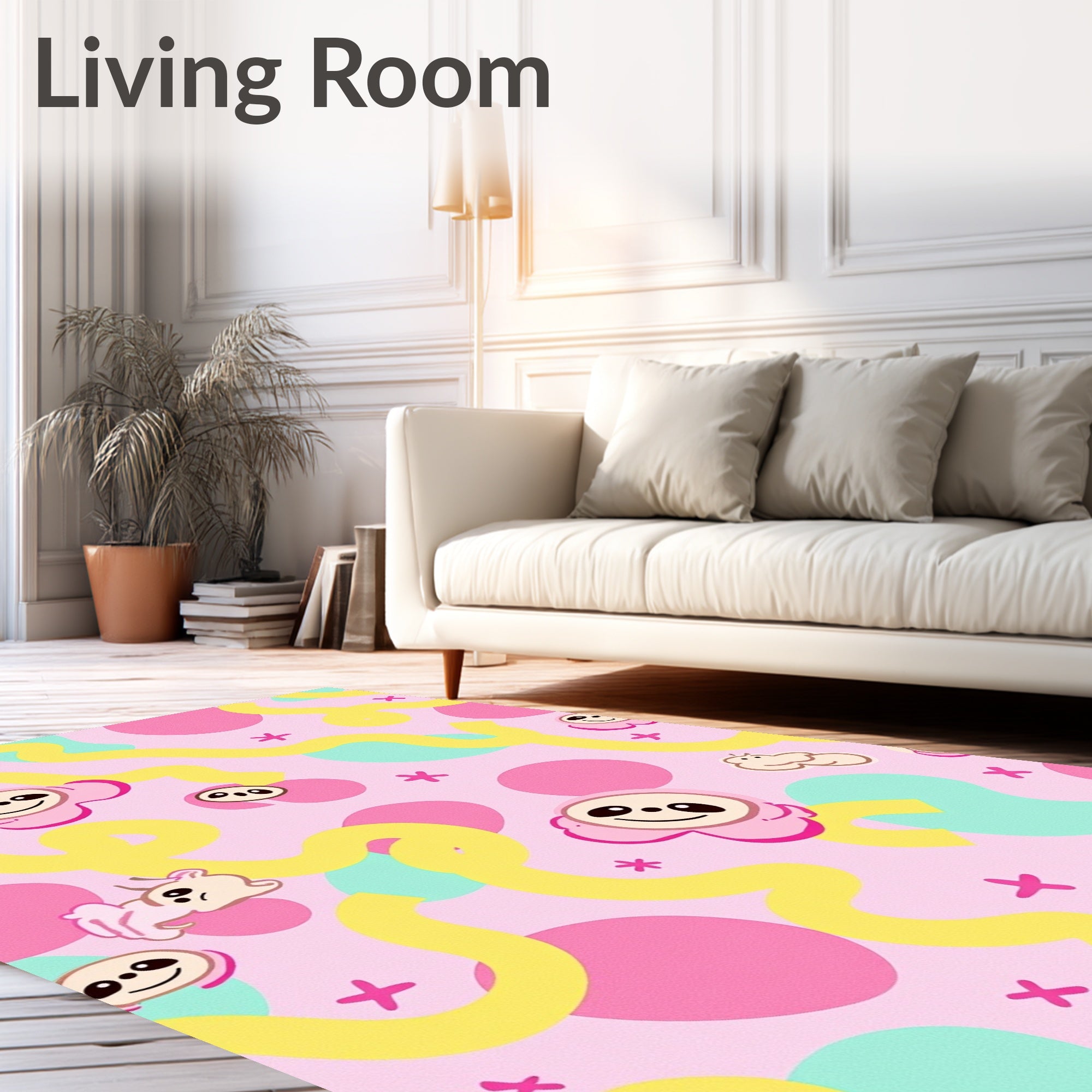 Pink Sloth Pals Yellow Swirls Rug
