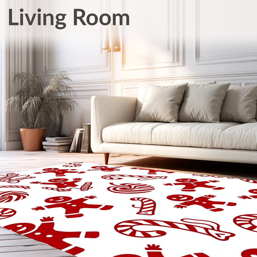 Red Gingerbread Candy Cane Swirls Rug