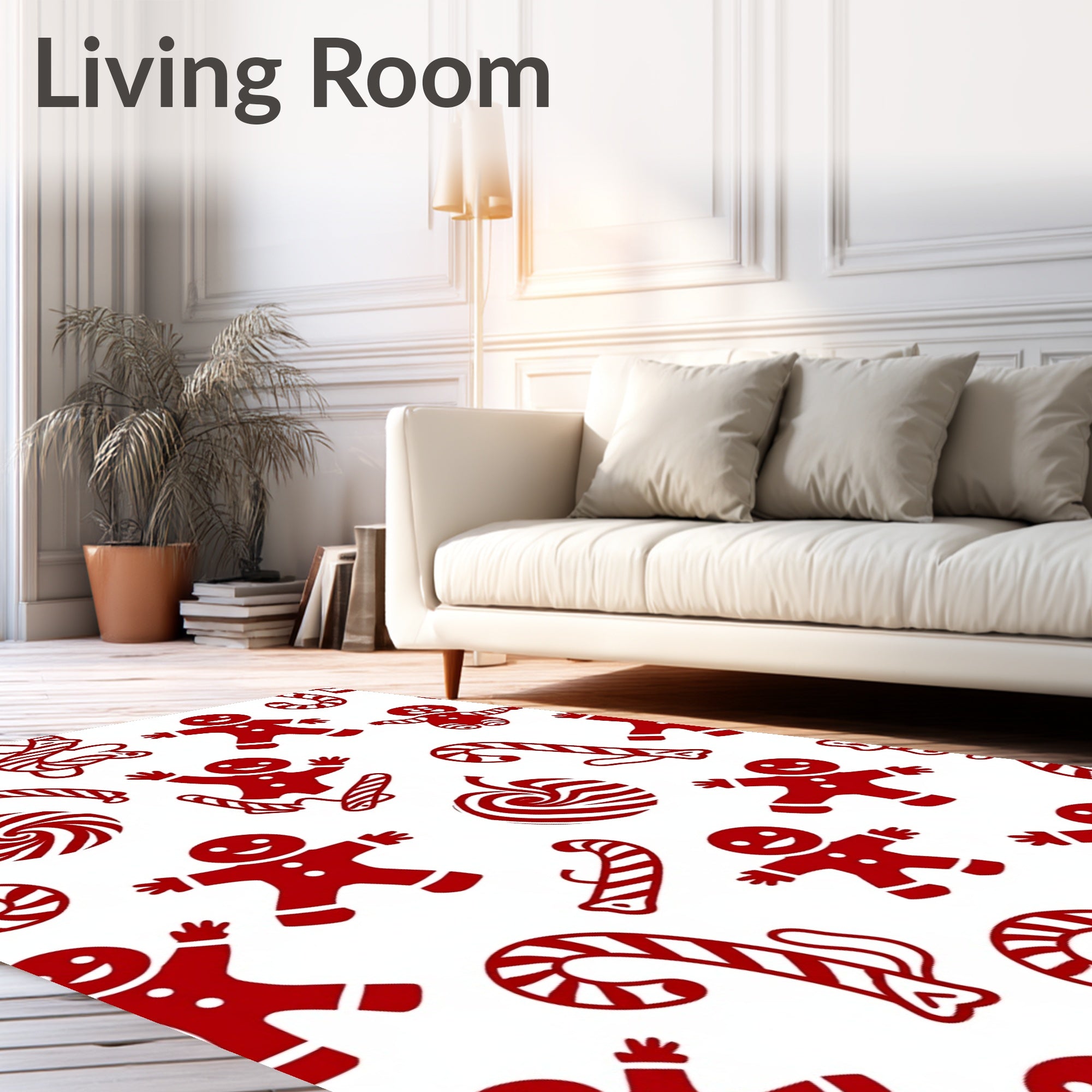 Red Gingerbread Candy Cane Swirls Rug