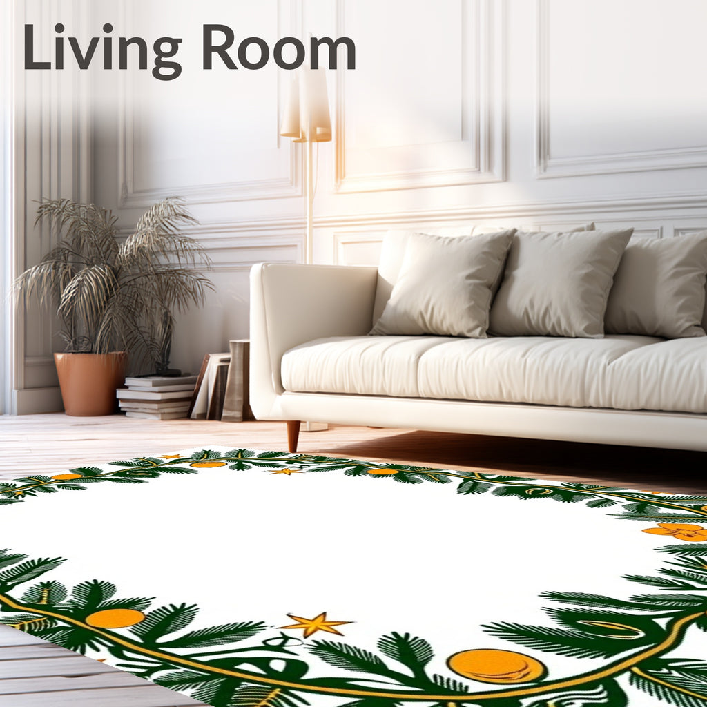 Green Pine Orange Blossom Star Border Rug