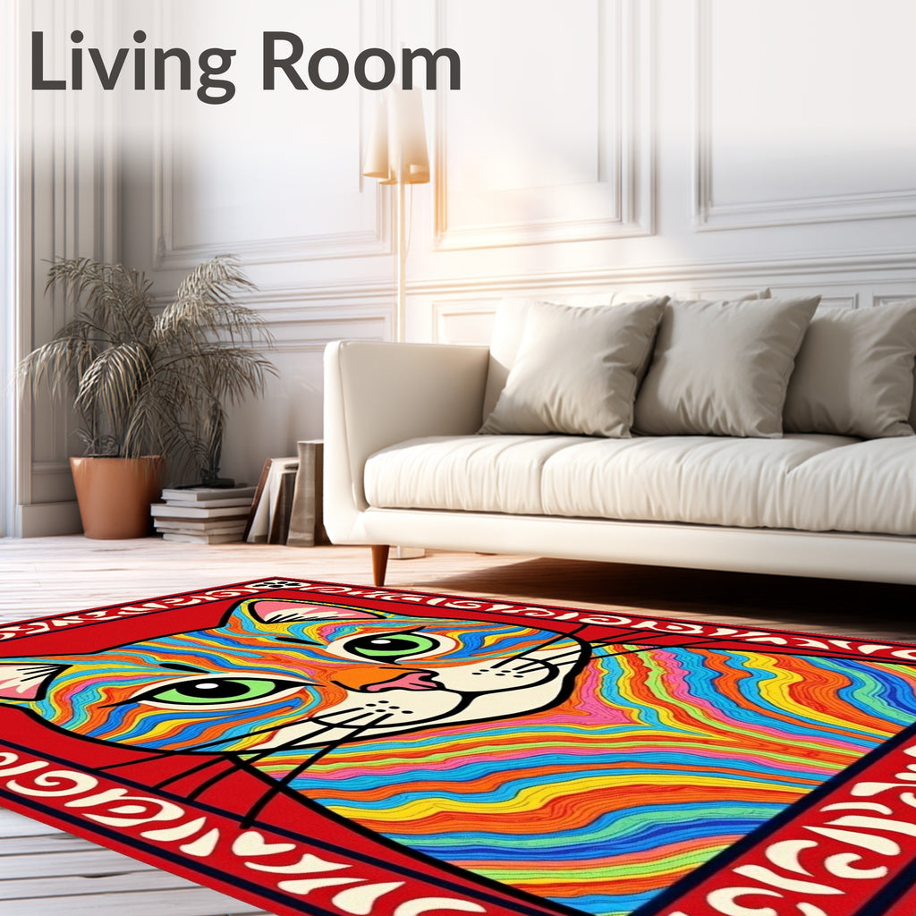 Vibrant Psychedelic Cat Face Rug