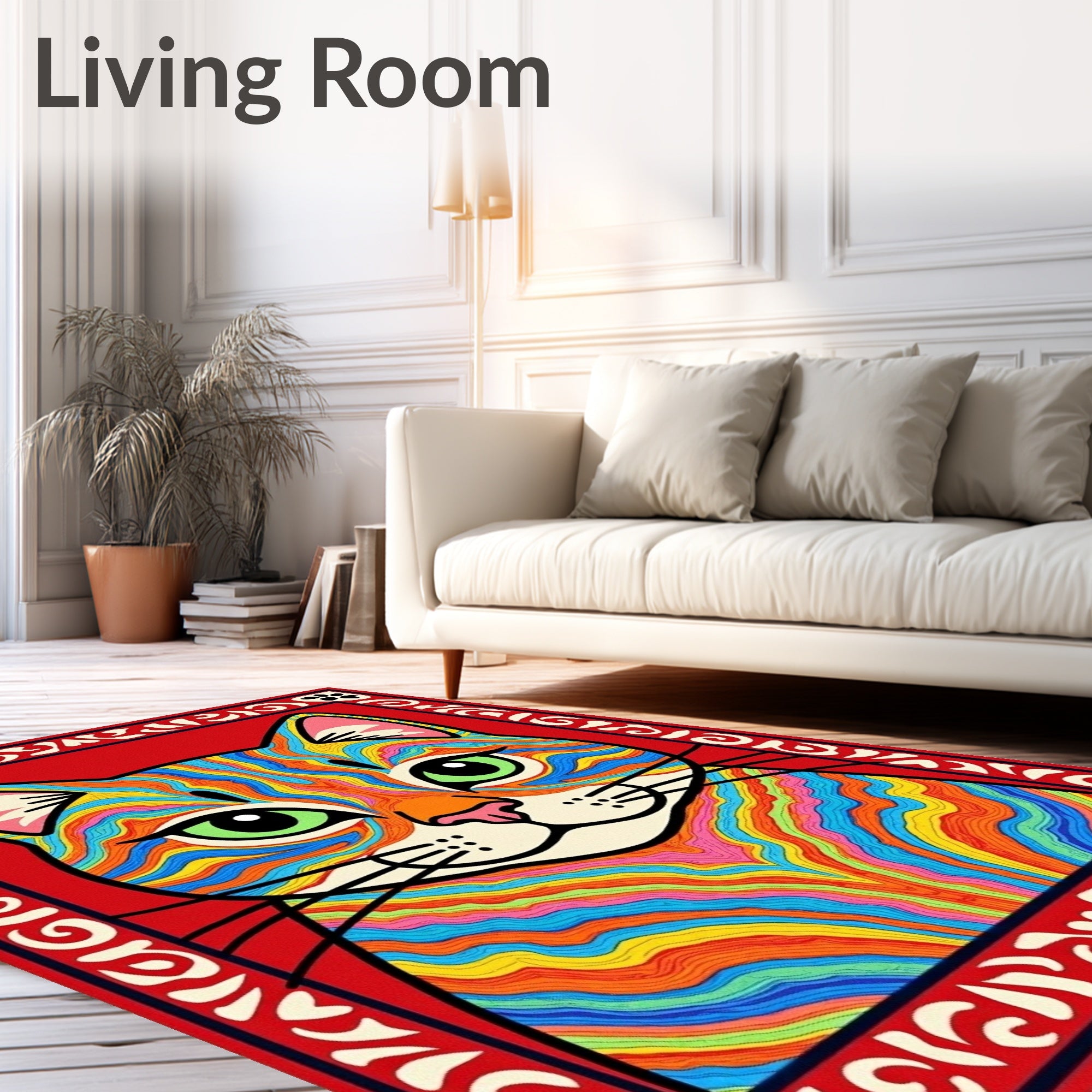 Vibrant Psychedelic Cat Face Rug
