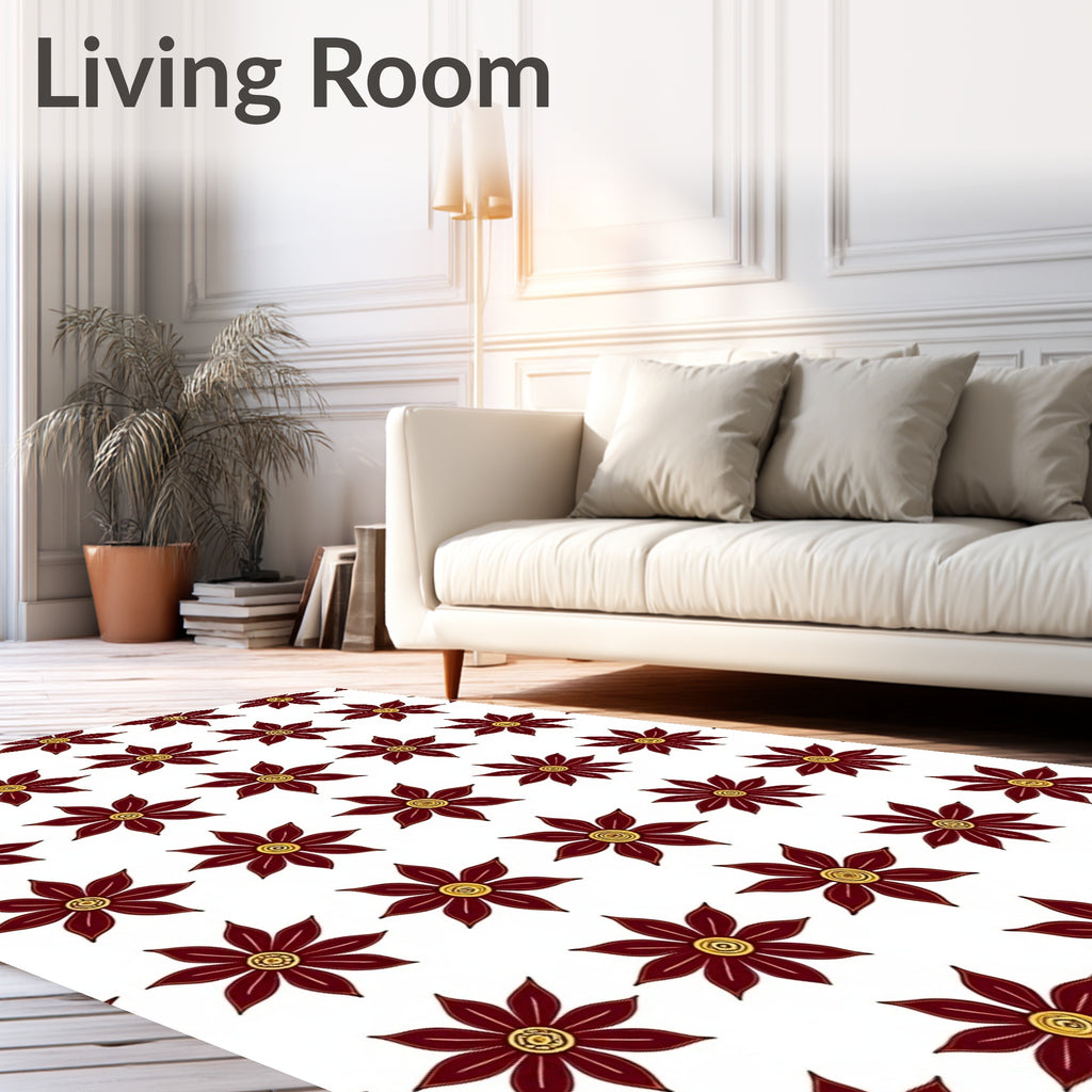 Maroon Petal Floral Repeating Pattern Rug