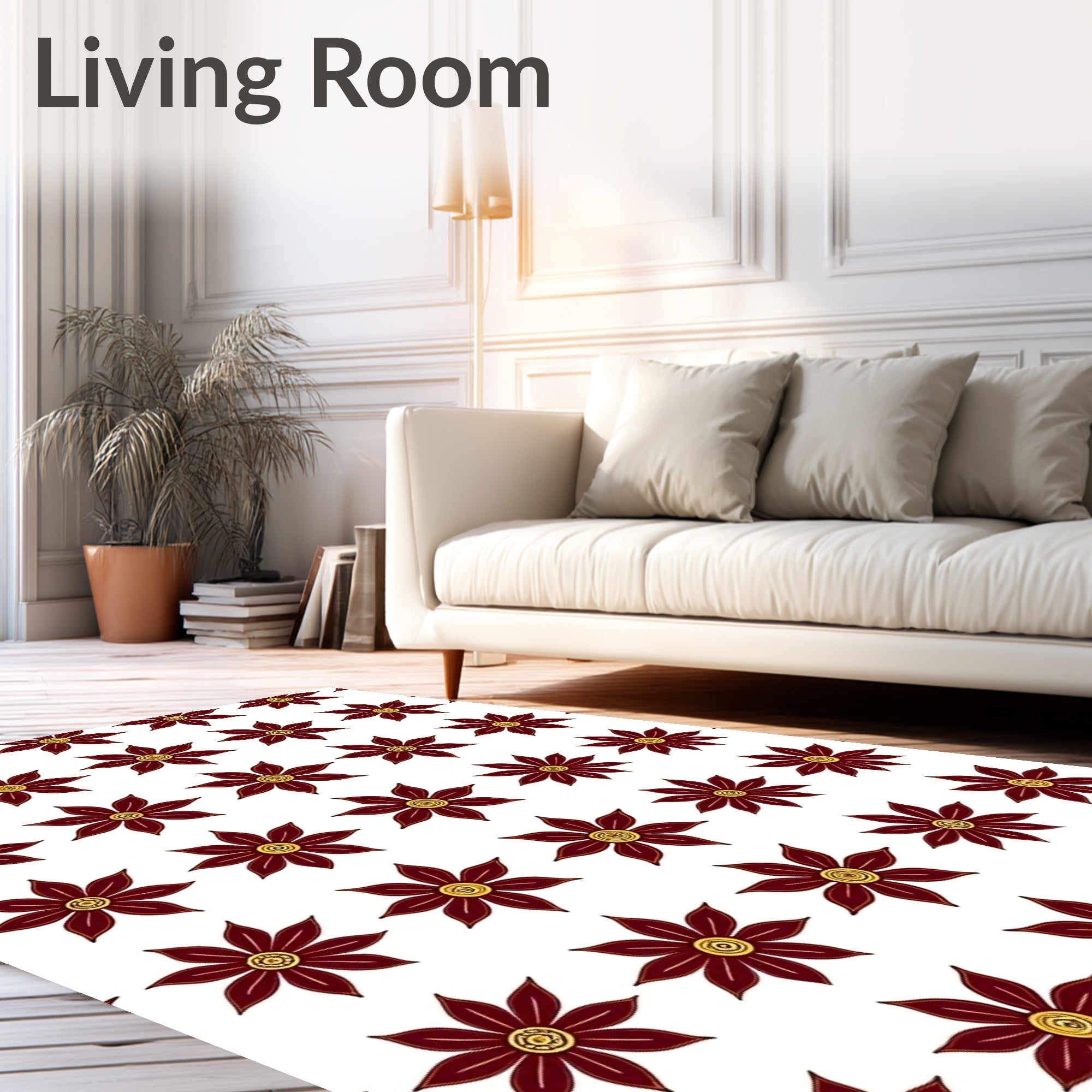 Maroon Petal Floral Repeating Pattern Rug