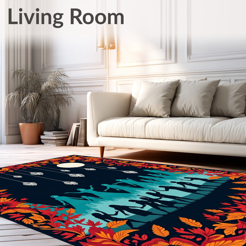 Orange Floral Lantern Night Celebration Rug