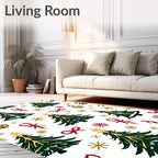 Festive Green Trees Red Gold Accents Rug