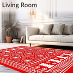 Red White Folkloric Floral Medallion Rug