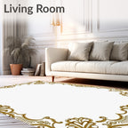 Elegant Gold Filigree Scrollwork Frame Rug