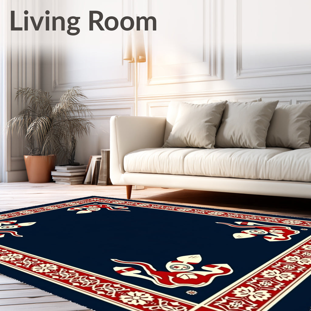Crimson Ivory Geometric Border Rug