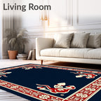 Crimson Ivory Geometric Border Rug