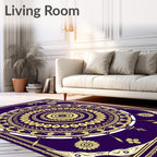 Deep Violet Golden Mandala Floral Rug