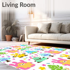 Whimsical Cartoon Creature Floral Field Rug