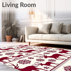 Deep Red Deer Snowflake Holiday Art Rug