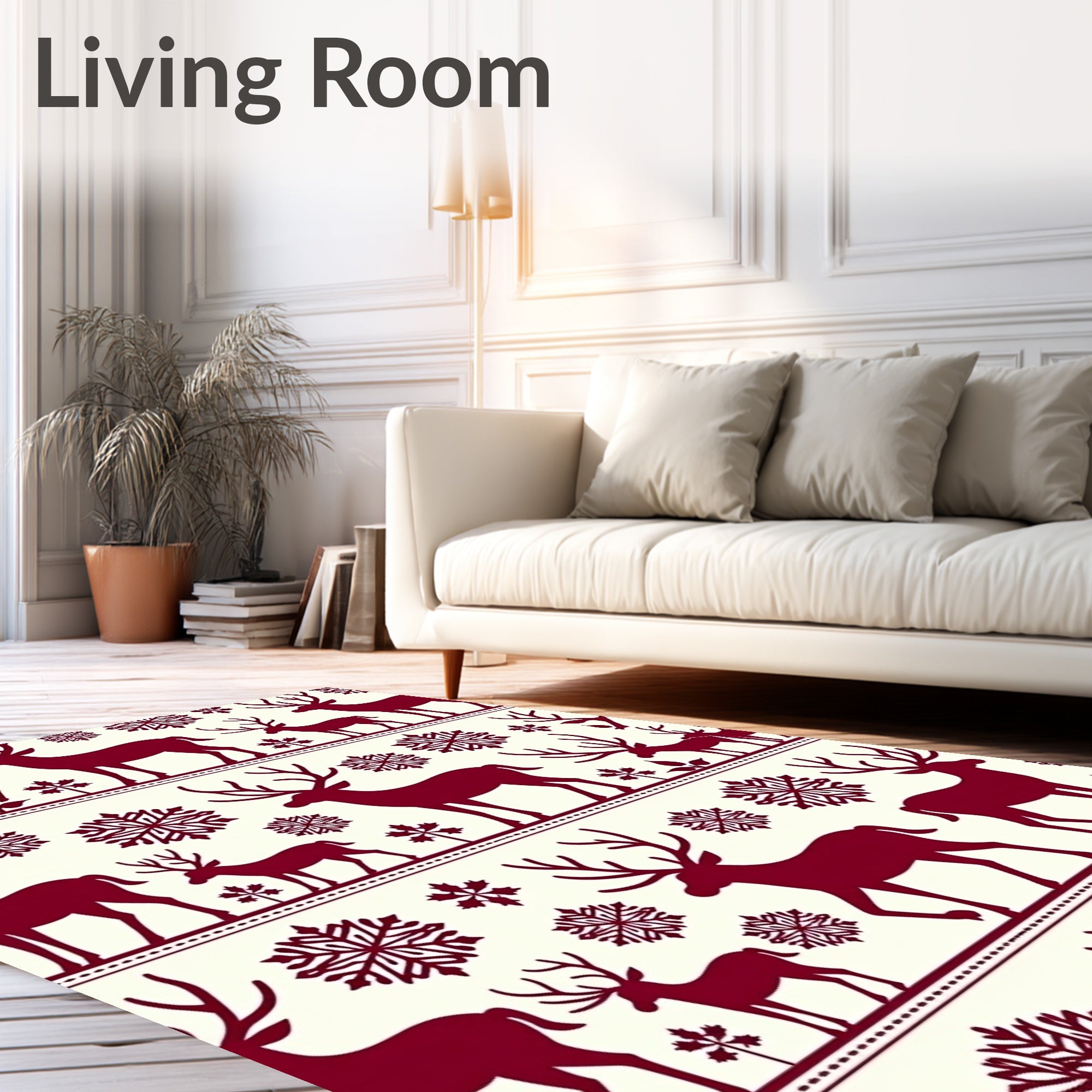Deep Red Deer Snowflake Holiday Art Rug