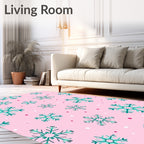 Teal Snowflake Scatter On Pink Backdrop Rug