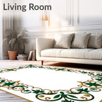 Emerald Green Gold Floral Border Accent Rug