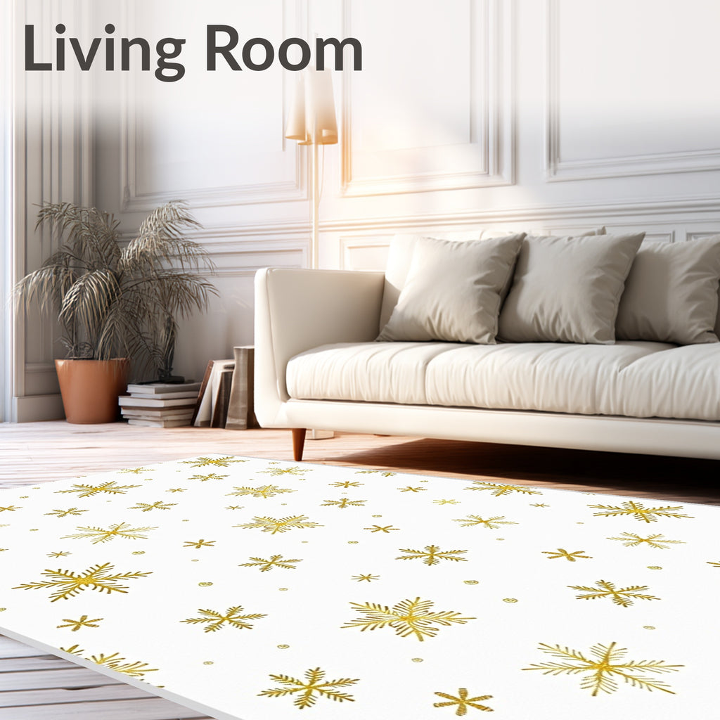 Golden Snowflake Scatter Winter Rug