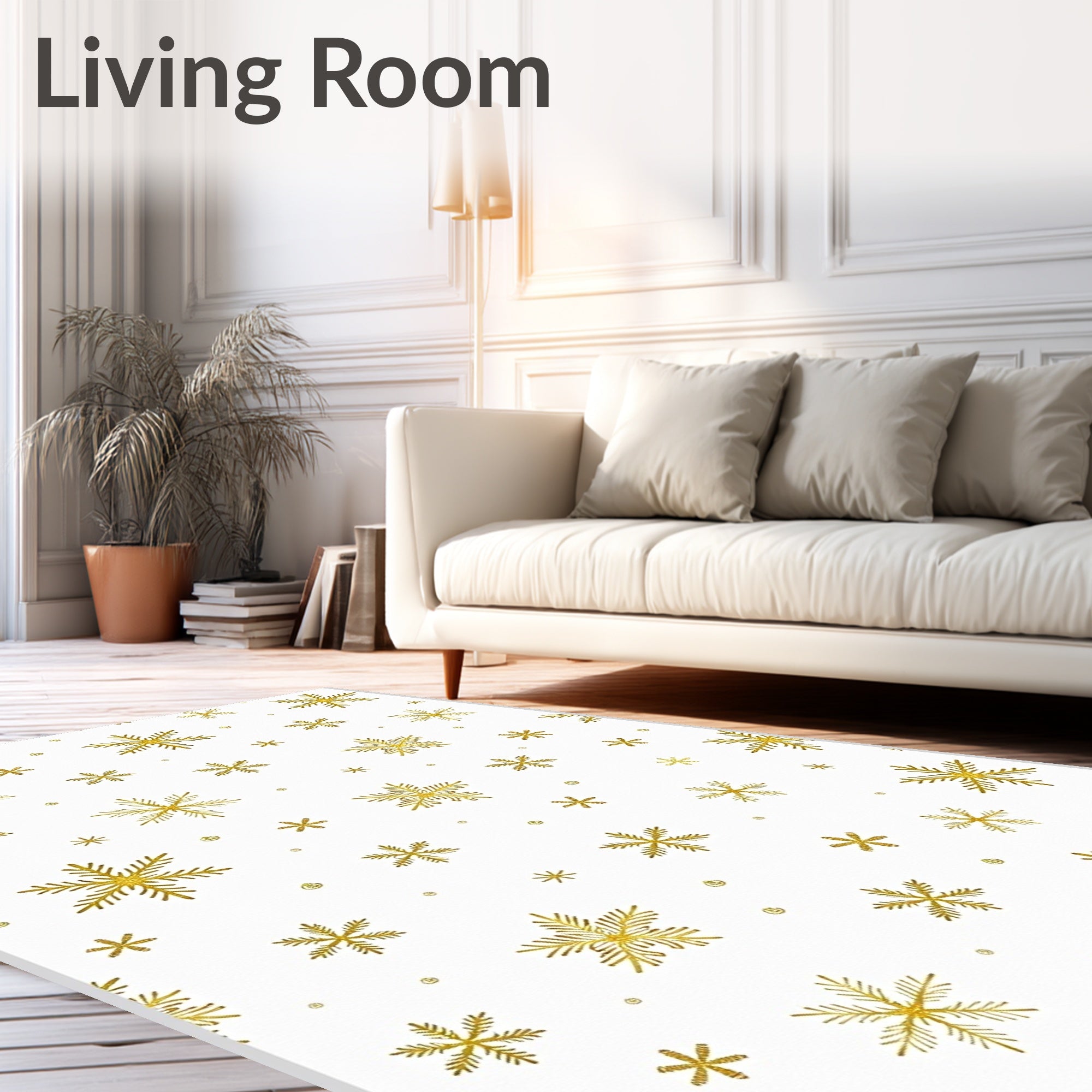 Golden Snowflake Scatter Winter Rug