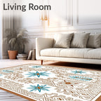 Ornate Teal Star Geometric Landscape Rug