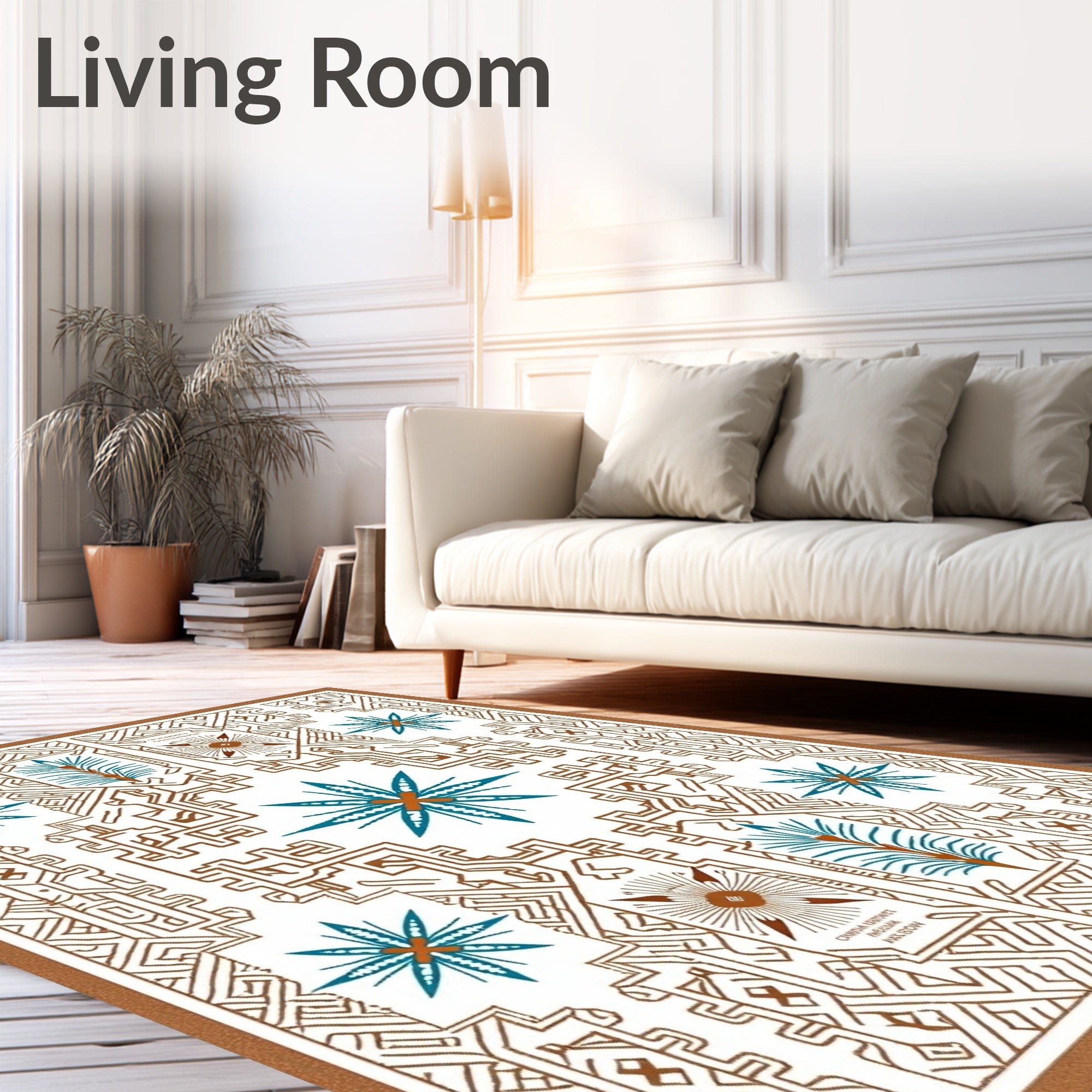 Ornate Teal Star Geometric Landscape Rug