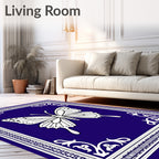 Vibrant Blue Butterfly Border Rug