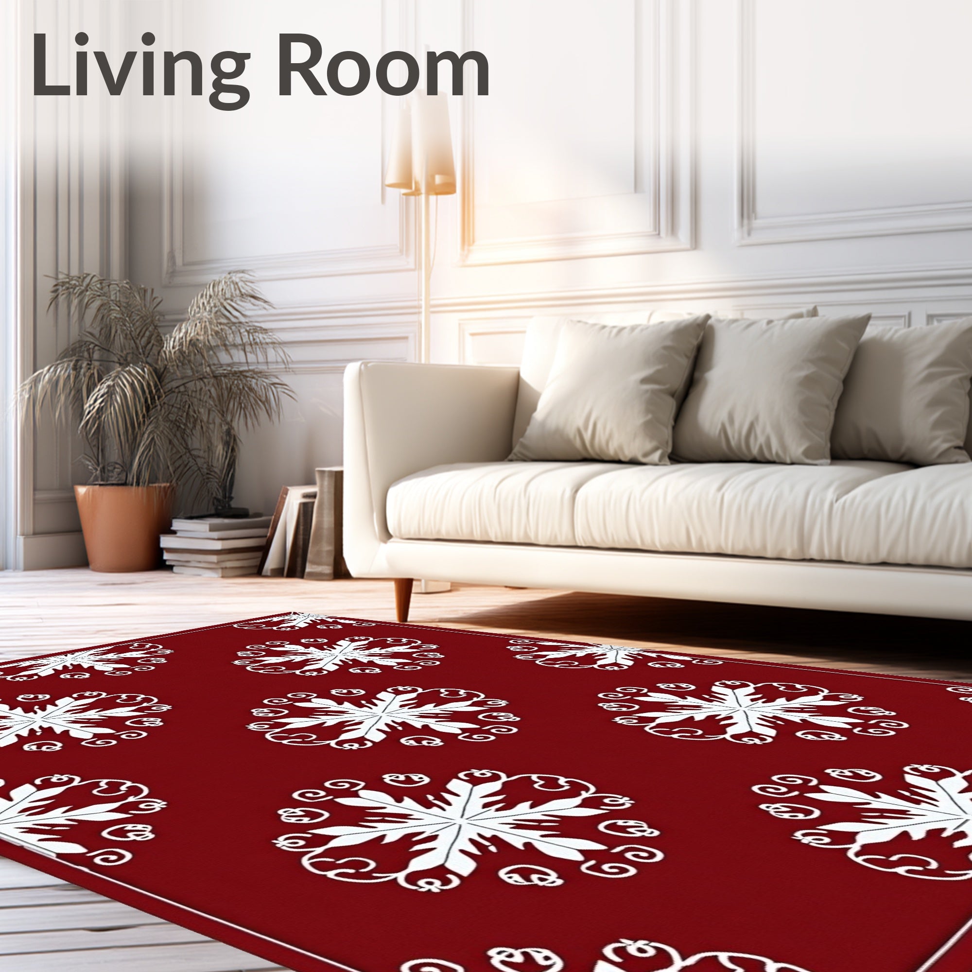 Crimson White Snowflake Arabesque Rug