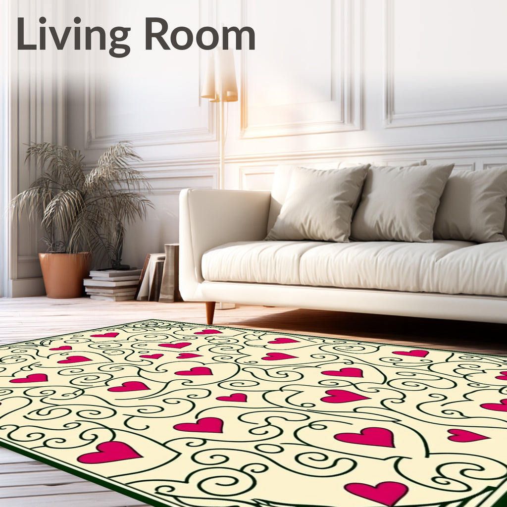 Crimson Heart Swirls On Cream Field Rug