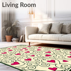 Crimson Heart Swirls On Cream Field Rug