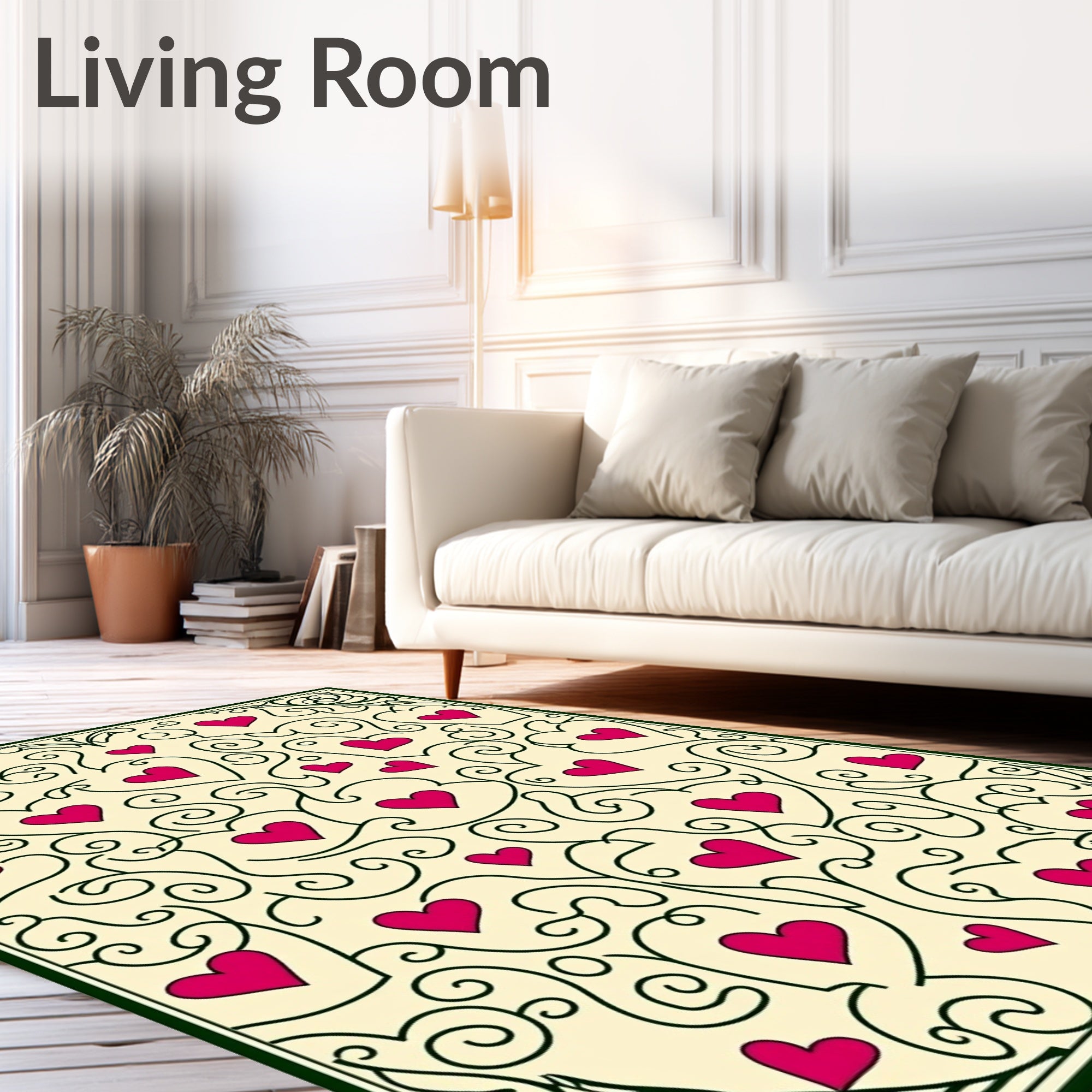 Crimson Heart Swirls On Cream Field Rug