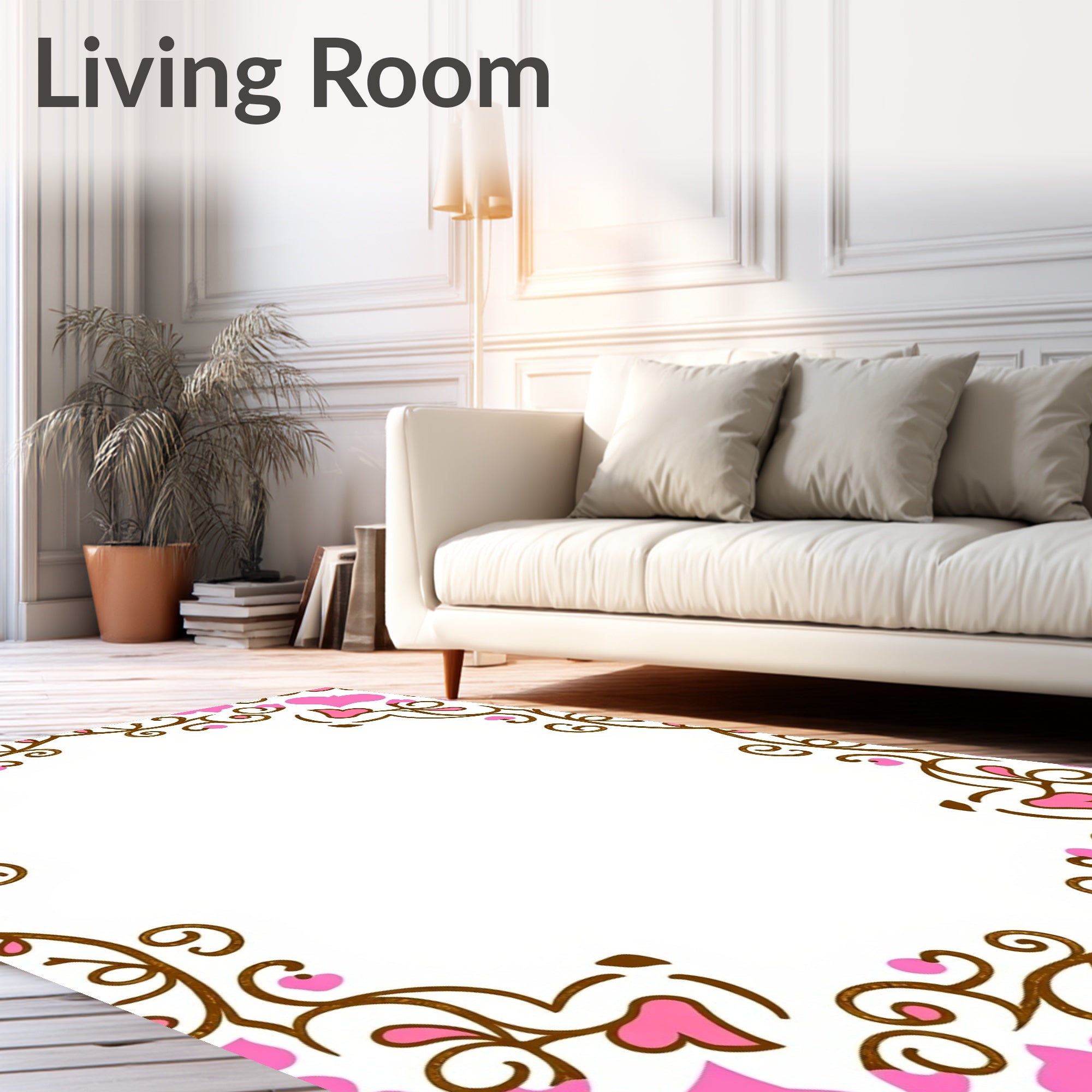 Pink Heart Vine Border Rug