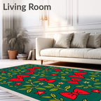Festive Red Bows Green Foliage Stars Rug