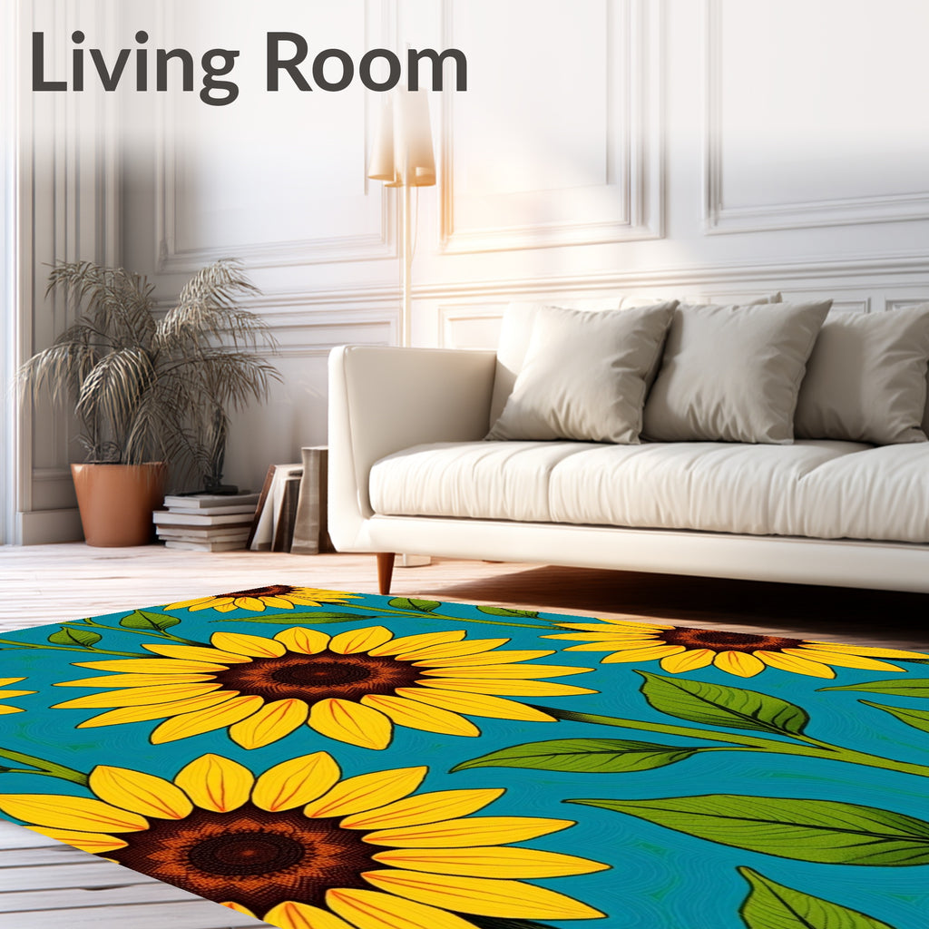 Golden Sunflower Bloom Teal Rug
